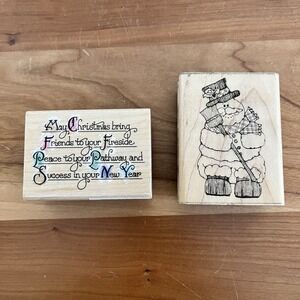 Set Of 2 Christmas Stamps Stampendous Sam The Snowman & Dots Christmas Saying